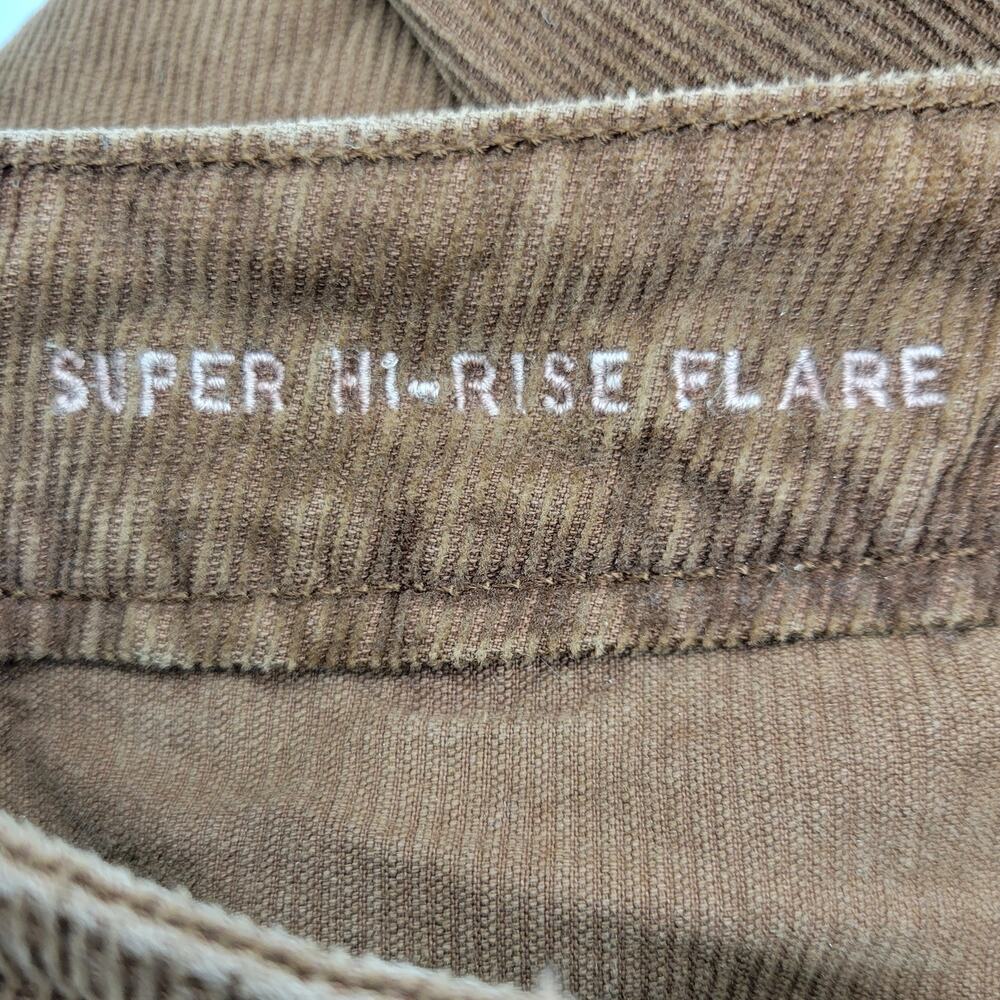 American Eagle Super Hi-Rise Flare Corduroy Pants 10 Brown Patch Pocket 70s Fall - Picture 9 of 10